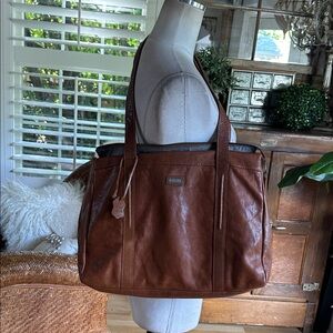 SPIKES & SPARROW COGNAC LEATHER LAPTOP BAG